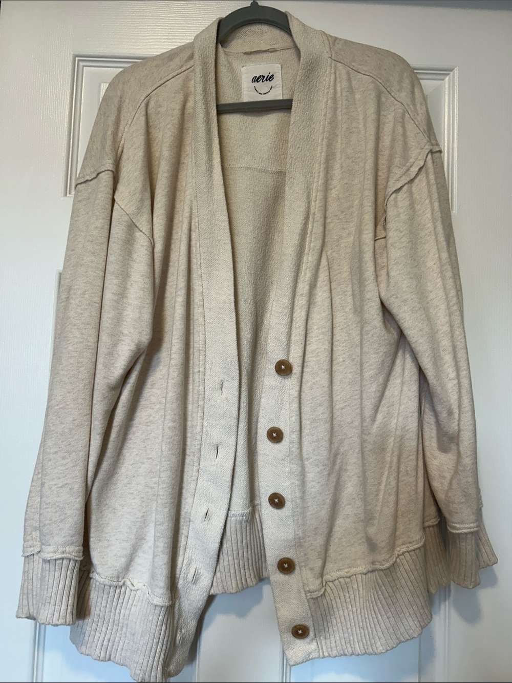 aerie Cream Button-Front Oversized Cardigan